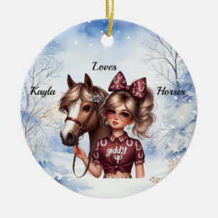 Personalized "Kayla Loves Horses" Winter Ornament