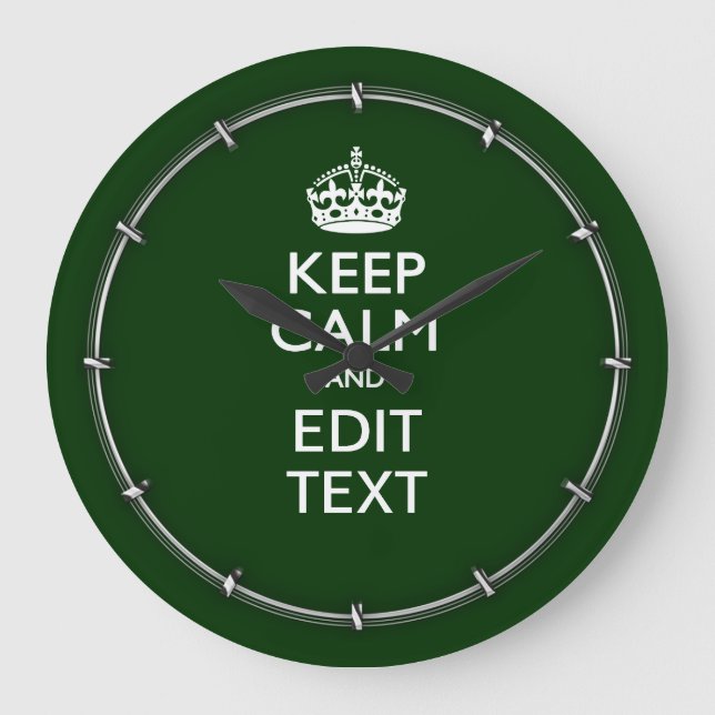 Personalized Keep Calm And Have Your Text on Green Large Clock (Front)