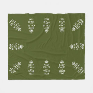 Personalized Keep Calm And Your Text Olive Green Fleece Blanket