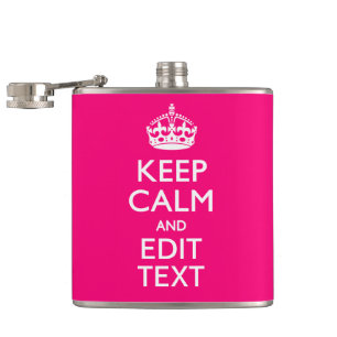 Personalized KEEP CALM AND Your Text on Fuchsia Hip Flask