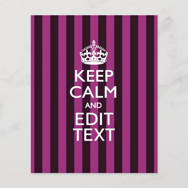 Personalized KEEP CALM Your Text Fuchsia Stripes Flyer (Front)