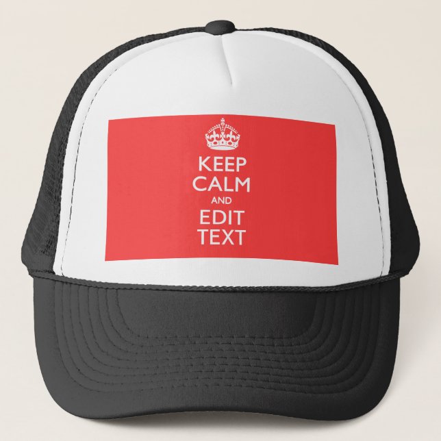 Personalized KEEP CALM Your Text in Coral Trucker Hat (Front)