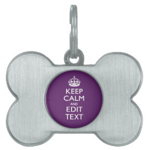Personalized KEEP CALM Your Text on Purple Decor Pet Tag