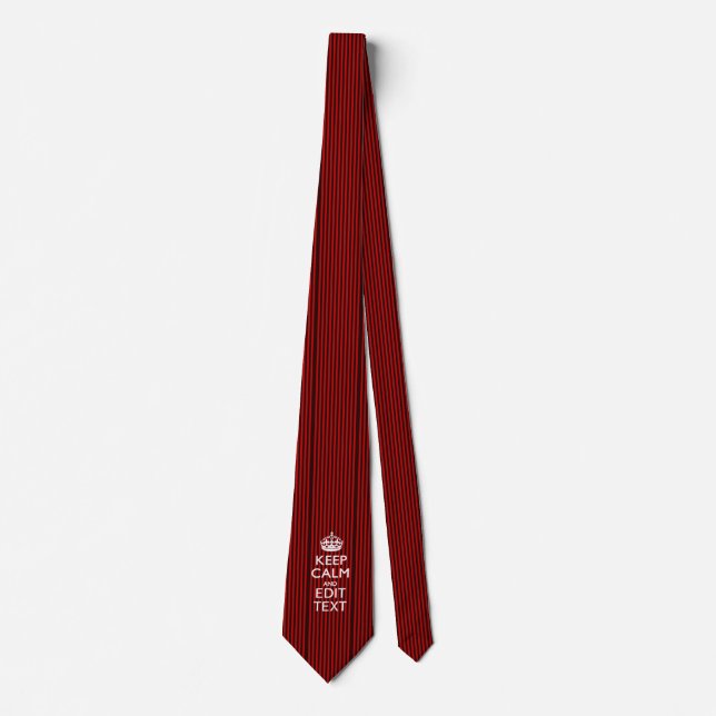 Personalized Keep Calm Your Text on Red Stripes Tie (Front)