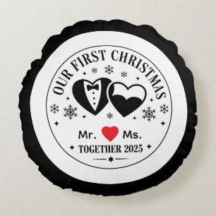Personalized Keepsake Our First Christmas Mr & Ms Round Cushion