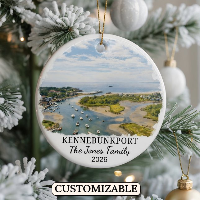 Personalized Kennebunkport Ornament, Custom Maine Ceramic Tree Decoration (Creator Uploaded)