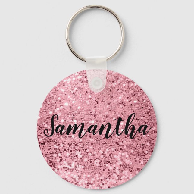 Personalized Key Chain Rose Gold Glitter (Front)