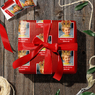 Personalized Kid Photo Happy Birthday King Crown Wrapping Paper