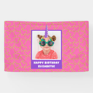 Personalized Kid Photo Happy Birthday Unicorn Banner