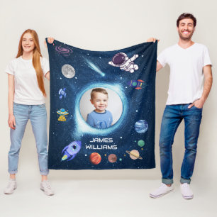 Personalized Kid Photo Name Outer Space Galaxy  Fleece Blanket