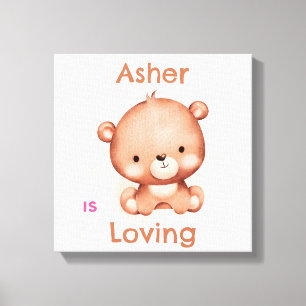 Personalized Kids Affirmation Brown Bear Nursery Canvas Print