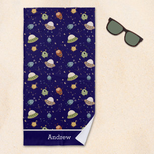 Personalized Kids' Alien & Spaceship Beach Towel
