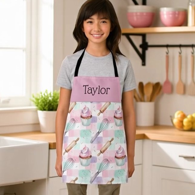 Personalized Kids Apron Pastel Baking Crew Mom Me (Creator Uploaded)