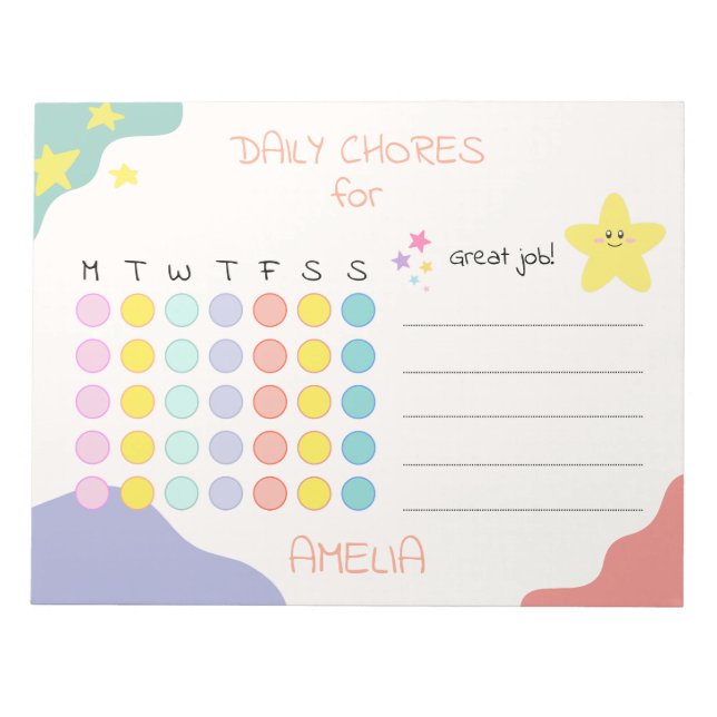 Personalized Kids Chore Chart Encouraging Rewards Notepad (Front)