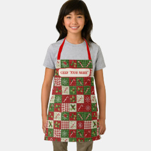 Personalized Kid's Christmas Quilt Patchwork Chef Apron