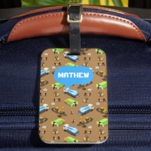 Personalized Kids Construction Vehicles Luggage Tag