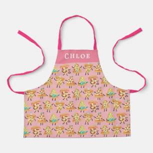 Personalized Kids Cute Pink Pizza Print Apron