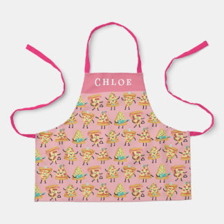 Personalized Kids Cute Pink Pizza Print Apron