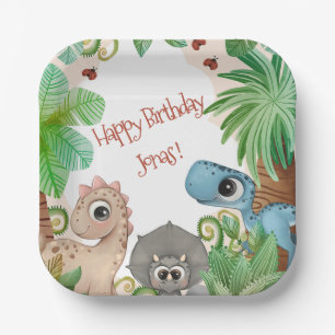 Personalized Kids Dinosaur Birthday Paper Plate