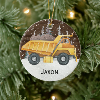 Personalized Kids Dump Truck Christmas Ornament 