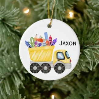 Personalized Kids Dump Truck Christmas Ornament 