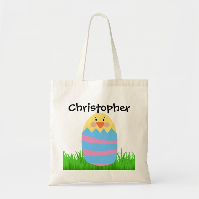 Personalized Kid's Easter Egg Hunt Baby Chick Tote Bag (Front)