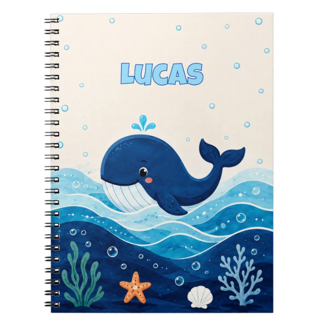 Personalized Kids Ocean Whale Name Notebook (Front)