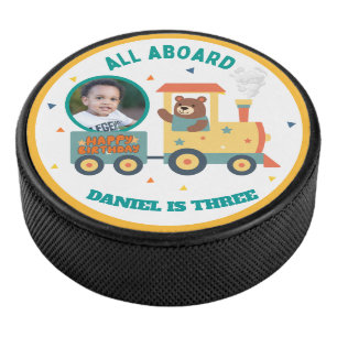 Personalized Kids Train Birthday Photo  Hockey Puck