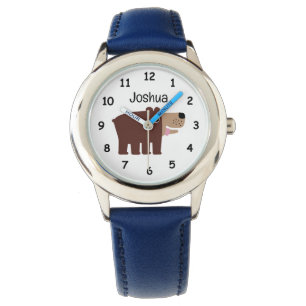 Personalized kid's watch with cute brown bear cub