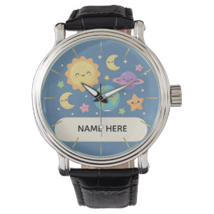 Personalized Kids Watch with Name Cute Space Theme