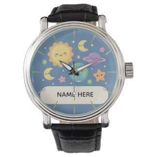 Personalized Kids Watch with Name Cute Space Theme
