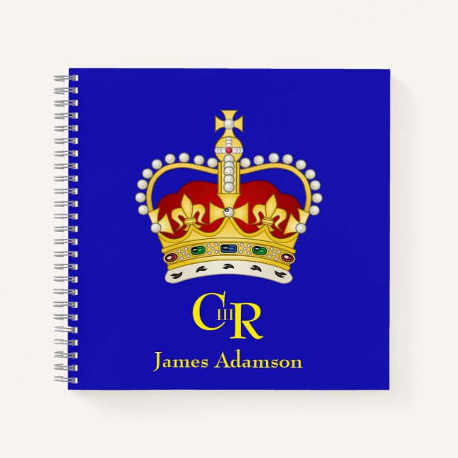 Personalized  King Charles III Monogram and Crown  Notebook (Front)