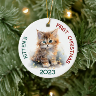 Personalized Kitten's First Christmas Design Ceramic Tree Decoration