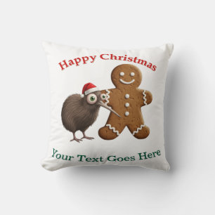 Personalized Kiwi Bird & Gingerbread Man Christmas Cushion