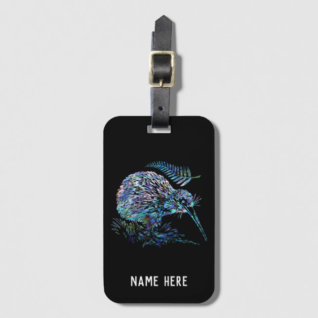 PERSONALIZED KIWI NEW ZEALAND PAUA LUGGAGE TAG (Front Vertical)