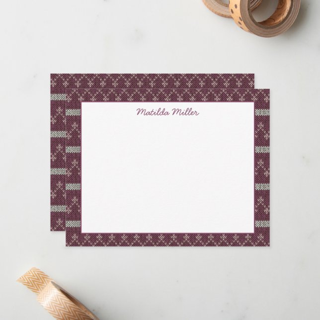 Personalized Knit Pattern Note Card (Front/Back In Situ)