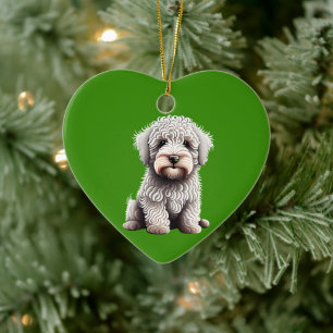 Personalized Komondor Puppy Christmas Green Ceramic Tree Decoration