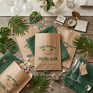 Personalized Kraft Wedding Tropical Palm Trees & H Favour Bags