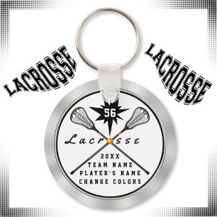 Personalized Lacrosse Keychain, Your TEXT,  COLORS Key Ring