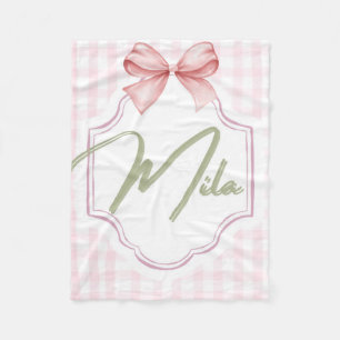 Personalized Lainey Baby Girl Nursery Bow&Gingham  Fleece Blanket