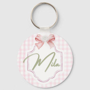 Personalized Lainey Baby Girl Nursery Bow&Gingham Key Ring