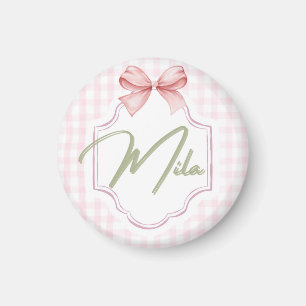 Personalized Lainey Baby Girl Nursery Bow&Gingham Magnet