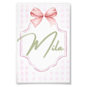 Personalized Lainey Baby Girl Nursery Bow&Gingham  Photo Print
