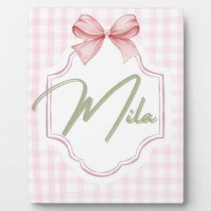 Personalized Lainey Baby Girl Nursery Bow&Gingham  Plaque