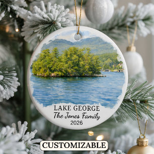 Personalized Lake George Ornament, Custom New York Ceramic Tree Decoration