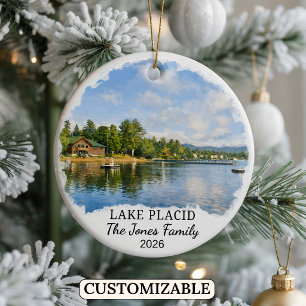 Personalized Lake Placid Ornament, Custom New York Ceramic Tree Decoration