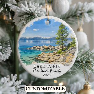 Personalized Lake Tahoe Ornament, Custom Nevada Ceramic Tree Decoration