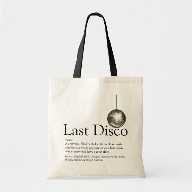 Personalized Last Disco Bachelorette Definition Tote Bag (Front)