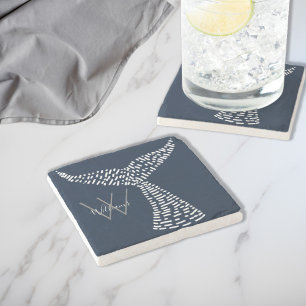 Personalized Last Name Nautical Whale Tail Art Stone Coaster