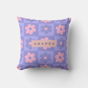 Personalized Lavender and Pink Retro Flower Cushion